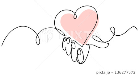 Hand holding heart - hand drawn one line art Hand holding heart - hand drawn one line art 136277372
