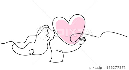 Woman holding big heart. Girl with loving heart. Valentines day concept. 136277373
