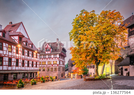 Nuremberg, Germany. Tiergartnertor Square in oldtown Kaiserburg. 136277564