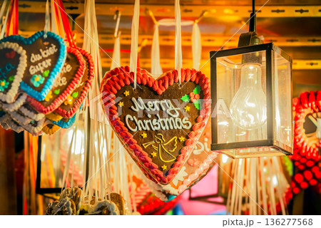 Nuremberg, Germany. Advent in Bavaria with traditional gingerbread cookies,  at Nurnberger Christkindlesmarkt 136277568