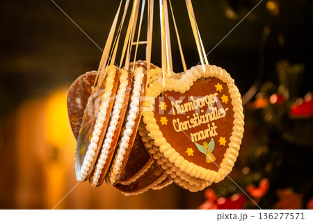 Nuremberg, Germany. Gingerbread candy Nurnberger Christkindlesmarkt in Bavaria. Nuremberg, Germany. Gingerbread candy Nurnberger Christkindlesmarkt in Bavaria. 136277571