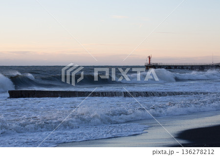 The Black Sea, a storm. Russia, Sochi, Adler The Black Sea, a storm. Russia, Sochi, Adler 136278212