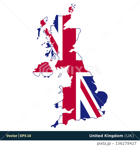 United Kingdom - UK - Europe Countries Map and Flag Vector Icon Template Illustration Design. Vector EPS 10. 136278427