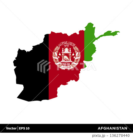 Afghanistan - Asia Countries Map and Flag Icon Vector Logo Template Illustration Design. Vector EPS 10. 136278440