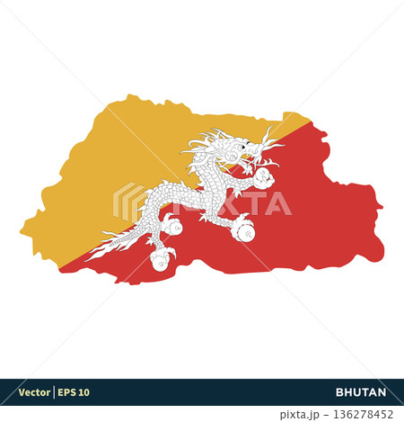 Bhutan - Asia Countries Map and Flag Icon Vector Logo Template Illustration Design. Vector EPS 10. Bhutan - Asia Countries Map and Flag Icon Vector Logo Template Illustration Design. Vector EPS 10. 136278452