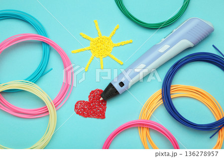 3d handle pen and 3d painting figures in concept of handmade STEM education. Space for text 136278957