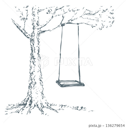 Vector Sketch. Swing on old oak tree 136279654