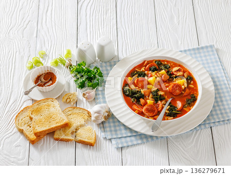 Swamp Soup with Sausage Kale White Bean and Orzo 136279671