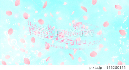 花びら舞い散る桜の背景素材 136280133