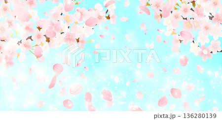 花びら舞い散る桜の背景素材 136280139