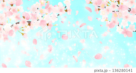 花びら舞い散る桜の背景素材 136280141
