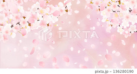 花びら舞い散る桜の背景素材 136280190
