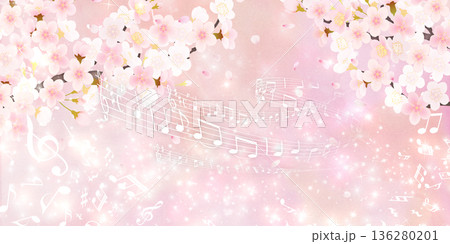 花びら舞い散る桜の背景素材 136280201