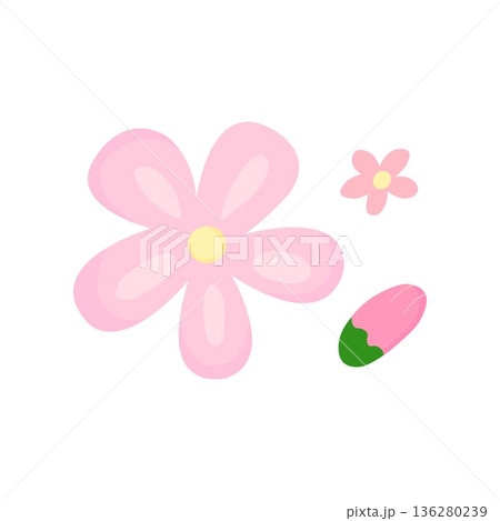Cute pastel pink flower set for stickers, branding, social media posts 136280239