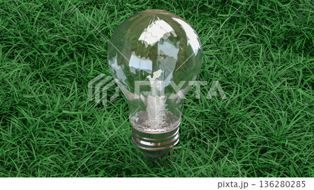 Eco Friendly Energy Light Bulb on Green Grass 3d render. 136280285