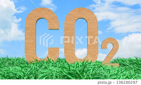 Carbon Dioxide CO2 Emissions Concept in Green Grass Field 3d render. 136280297