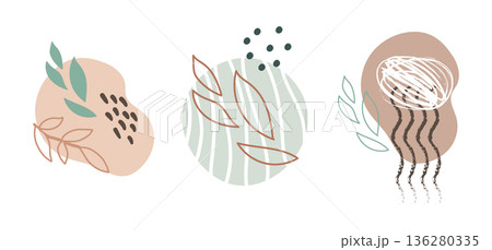 Graphic collection of abstract leaves and spots vector illustration 136280335