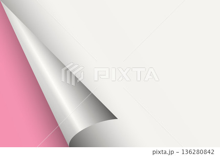 Page curl. Curled color paper. Blank sheet of ripped aged paper bright color corner. Copy space design for text, advertising, poster, wallpaper, backdrop. Printable lined and squared grid paper 136280842