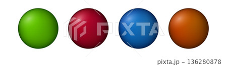 Set with glass colorful balls. Glossy realistic ball, 3D abstract vector illustration highlighted on a white background. Big metal bubble with shadow 136280878