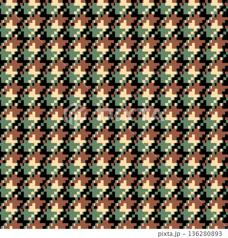 Geometric houndstooth beige seamless pattern with pied-de-poule ornament. Monochrome graphic design. Modern minimalist stylish squared background. Vector chequered motif for fabric, textile 136280893