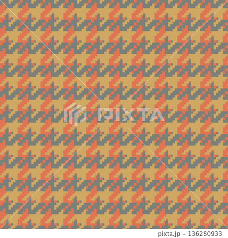 Geometric houndstooth beige seamless pattern with pied-de-poule ornament. Monochrome graphic design. Modern minimalist stylish squared background. Vector chequered motif for fabric, textile 136280933