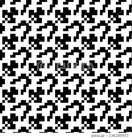 Geometric houndstooth black and white seamless pattern with pied-de-poule ornament. Monochrome graphic design. Modern minimalist stylish squared background. Vector chequered motif for fabric, textile Geometric houndstooth black and white seamless pattern with pied-de-poule ornament. Monochrome graphic design. Modern minimalist stylish squared background. Vector chequered motif for fabric, textile 136280953