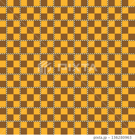 Black and orange Scotland textile seamless pattern. Fabric texture check tartan plaid. Abstract geometric background for cloth, fabric. Monochrome graphic repeating design. Modern squared ornament. Black and orange Scotland textile seamless pattern. Fabric texture check tartan plaid. Abstract geometric background for cloth, fabric. Monochrome graphic repeating design. Modern squared ornament. 136280963