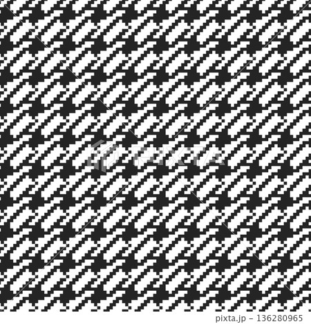 Geometric houndstooth black and white seamless pattern with pied-de-poule ornament. Monochrome graphic design. Modern minimalist stylish squared background. Vector chequered motif for fabric, textile Geometric houndstooth black and white seamless pattern with pied-de-poule ornament. Monochrome graphic design. Modern minimalist stylish squared background. Vector chequered motif for fabric, textile 136280965