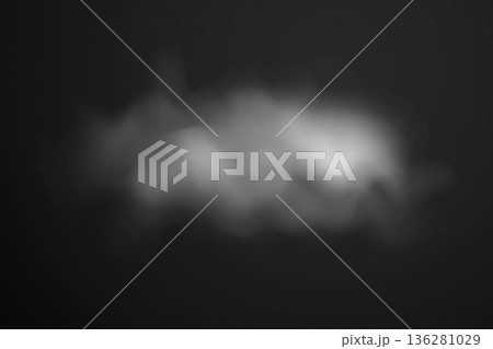 Smoke effect background. Realistic decorative fog in the air, vapor, creeping smoke puff. Layout of cloudy smog. Transparency vector illustration 136281029