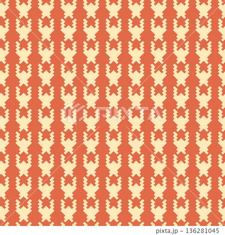 Geometric houndstooth beige seamless pattern with pied-de-poule ornament. Monochrome graphic design. Modern minimalist stylish squared background. Vector chequered motif for fabric, textile 136281045