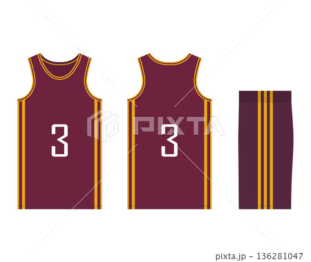 Mockup of a basketball uniform for a sports club. Template jersey design front view, back view and side view. Vector illustration 136281047