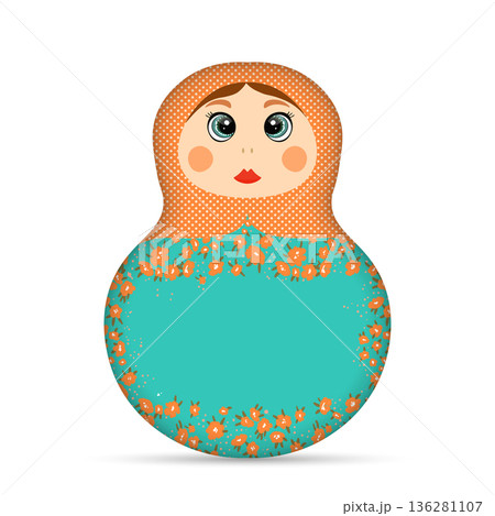 Russian Matryoshka. Traditional Russian folklore dolls with big eyes and lips. Babushka doll with hohloma, traditional painted floral pattern. Hand drawn vector illustration Russian Matryoshka. Traditional Russian folklore dolls with big eyes and lips. Babushka doll with hohloma, traditional painted floral pattern. Hand drawn vector illustration 136281107