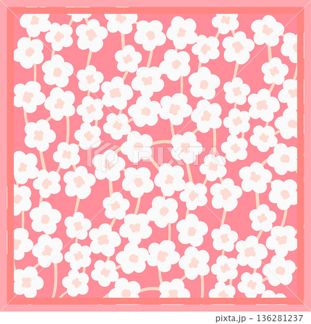 Print for kerchief, bandana, scarf, handkerchief, shawl, neck scarf. Squared pattern with ornament for fabric, textile, silk products. Paisley vector with abstract flowers. Floral folk tracery 136281237