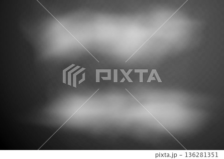 Smoke effect background. Realistic decorative fog in the air, vapor, creeping smoke puff. Layout of cloudy smog. Transparency vector illustration Smoke effect background. Realistic decorative fog in the air, vapor, creeping smoke puff. Layout of cloudy smog. Transparency vector illustration 136281351