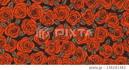 Summer background with roses flowers. Nature concept design. Modern floral composition. Vector illustration for poster, invitation, greeting card. Botanical style roses frame. Copy space 136281362