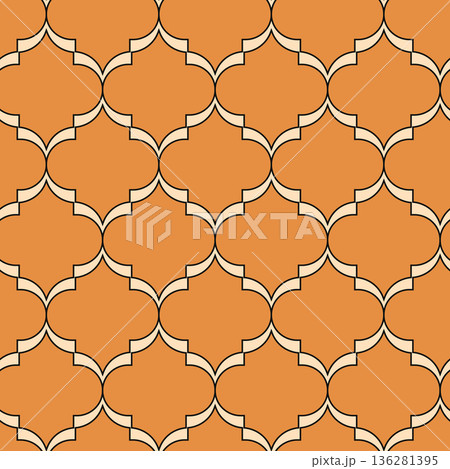 Arabic arabesque seamless pattern with colorful elements. Geometric background. Design greeting card for Ramadan Kareem, Islamic ornamental colorful detail of mosaic. Vector illustration 136281395