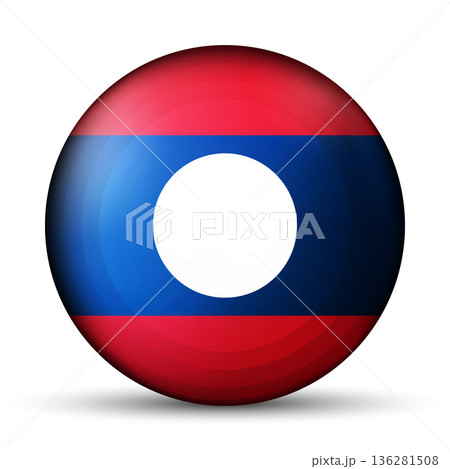 Glass light ball with flag of Laos. Round sphere, template icon. Lao People's Democratic Republic national symbol. Glossy realistic ball, 3D abstract vector illustration. Big bubble Glass light ball with flag of Laos. Round sphere, template icon. Lao People's Democratic Republic national symbol. Glossy realistic ball, 3D abstract vector illustration. Big bubble 136281508