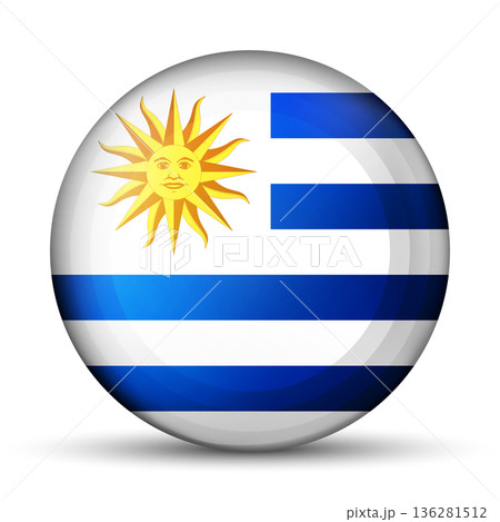 Glass light ball with flag of Uruguay. Round sphere, template icon. Uruguayan islands national symbol. Glossy realistic ball, 3D abstract vector illustration. Big bubble 136281512