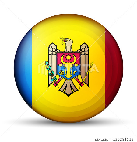 Glass light ball with flag of Moldova. Round sphere, template icon. Moldavian national symbol. Glossy realistic ball, 3D abstract vector illustration. Big bubble 136281513
