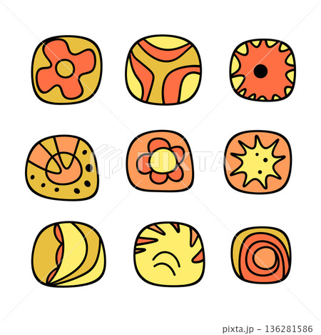 Geometric aboriginal art icon. Ethnic tribal rounded ornament. Afican, australian motiph. Dots painting. Vector illustration, template design for cloth, card, fabric 136281586