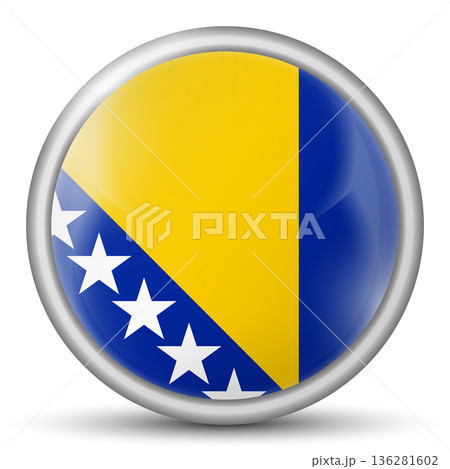Glass light ball with flag of Bosnia and Herzegovina. Round sphere, template icon. Bosnian national symbol. Glossy realistic ball, 3D abstract vector illustration. Big bubble 136281602