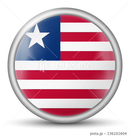 Glass light ball with flag of Liberia. Round sphere, template icon. Liberian national symbol. Glossy realistic ball, 3D abstract vector illustration highlighted on a white background. Big bubble 136281604