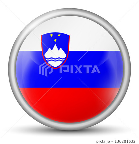 Glass light ball with flag of Slovenia. Round sphere, template icon. Slovenian national symbol. Glossy realistic ball, 3D abstract vector illustration. Big bubble 136281632