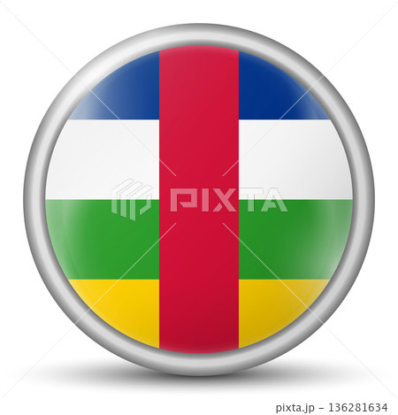 Glass light ball with flag of Central African Republic. Round sphere, template icon. CAR national symbol. Glossy ball, 3D abstract vector illustration highlighted on a white background. Big bubble 136281634