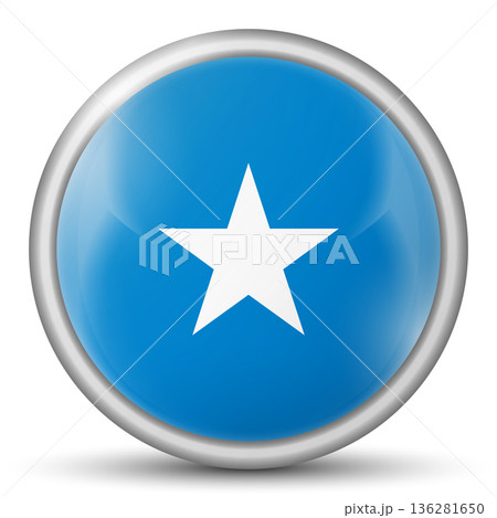 Glass light ball with flag of Somalia. Round sphere, template icon. Somali national symbol. Glossy realistic ball, 3D abstract vector illustration highlighted on a white background. Big bubble 136281650