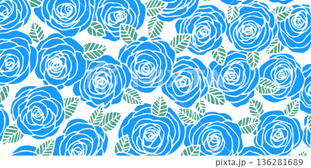 Summer background with roses flowers. Nature concept design. Modern floral composition. Vector illustration for poster, invitation, greeting card. Botanical style roses frame. Copy space 136281689