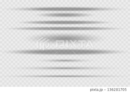 Different realistic round shadow, soft shapes on transparent background. Gray circular and ellipse shadows set. Vector illustration 136281705
