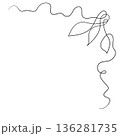 Floral silhouette art line. Flowers in continuous line drawing style. Border with tropical flower. Minimalist black linear sketch. Trendy vector illustration isolated. Contour frame for design 136281735