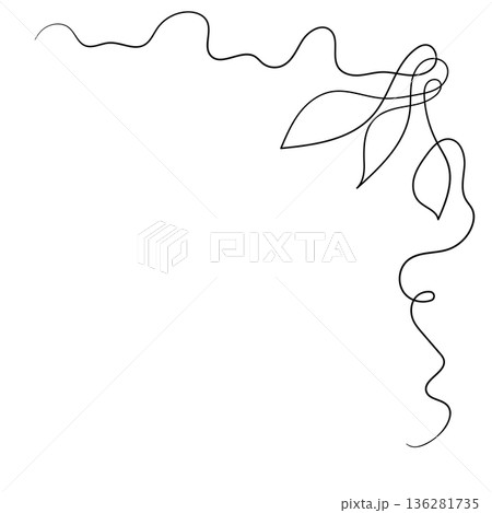 Floral silhouette art line. Flowers in continuous line drawing style. Border with tropical flower. Minimalist black linear sketch. Trendy vector illustration isolated. Contour frame for design 136281735