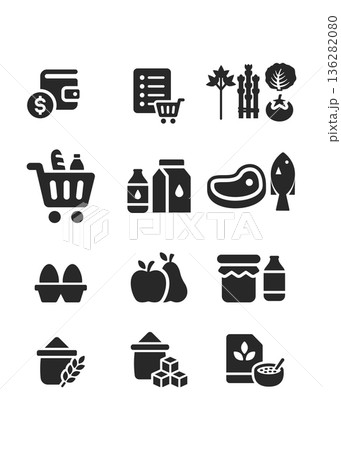 Grocery List Icons Vector Stock Illustration 136282080